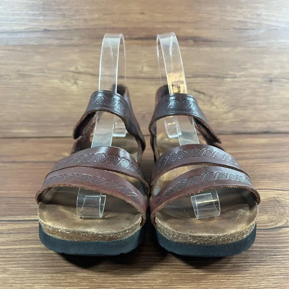 Naot Brown Leather Embossed Strappy Sandals